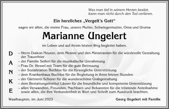 Traueranzeige von Marianne Ungelert von Landsberger Tagblatt, Augsburger Allgemeine