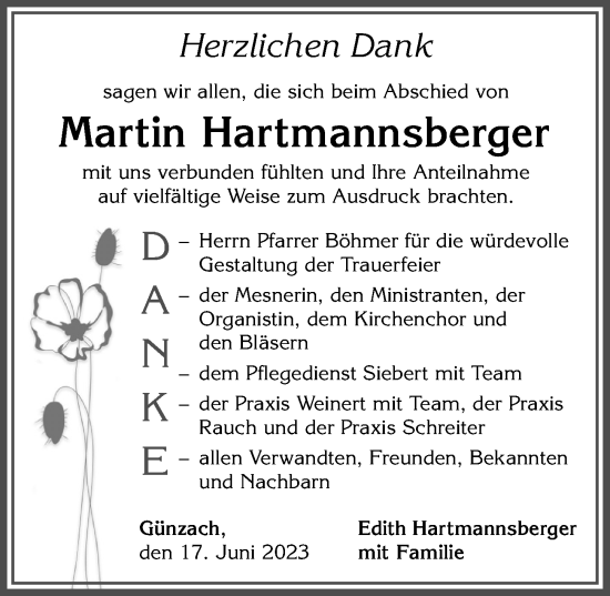 Traueranzeige von Martin Hartmannsberger von Allgäuer Zeitung, Marktoberdorf