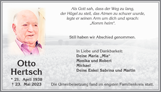 Traueranzeige von Otto Hertsch von Allgäuer Zeitung,Kempten