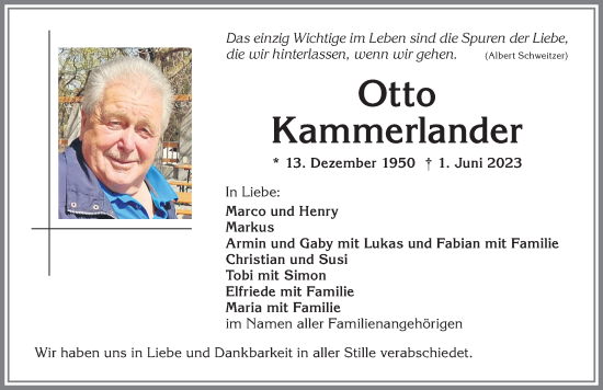 Traueranzeige von Otto Kammerlander von Allgäuer Zeitung,Kempten