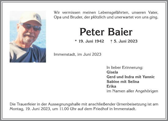Traueranzeige von Peter Baier von Allgäuer Anzeigeblatt