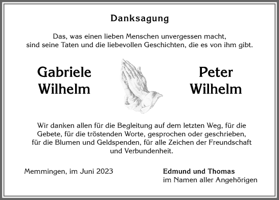 Traueranzeige von Peter Wilhelm von Memminger Zeitung