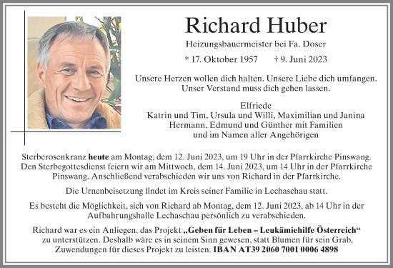 Traueranzeige von Richard Huber von Allgäuer Zeitung, Füssen