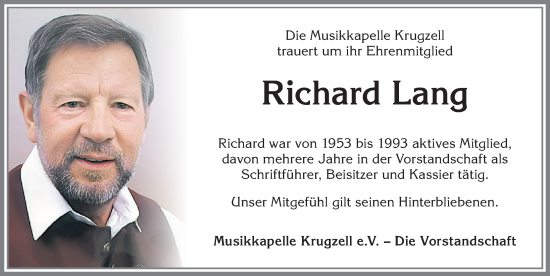Traueranzeige von Richard Lang von Allgäuer Zeitung,Kempten