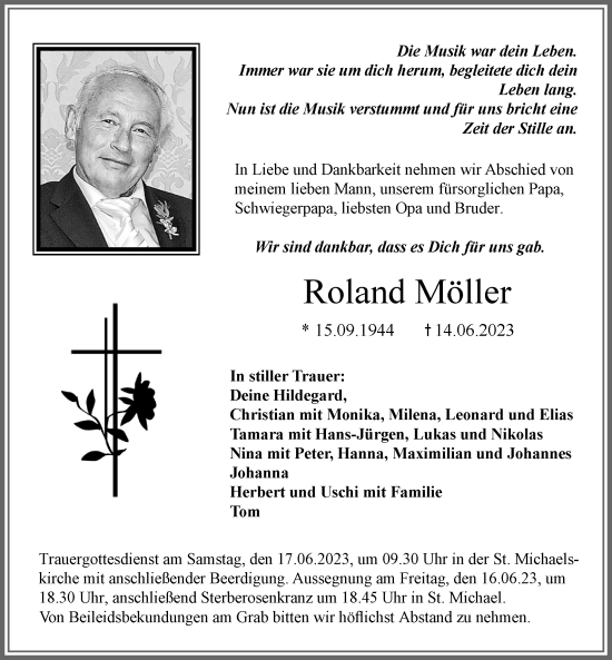 Traueranzeige von Roland Möller von Allgäuer Zeitung, Kaufbeuren/Buchloe