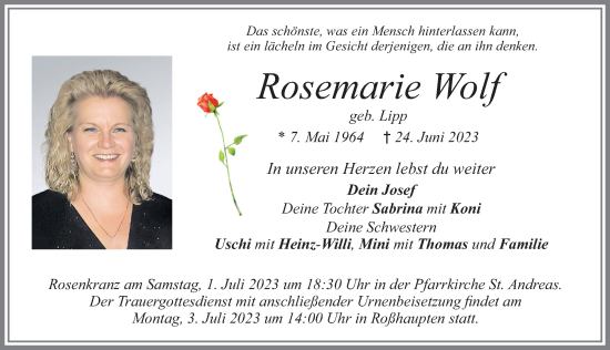 Traueranzeige von Rosemarie Wolf von Allgäuer Zeitung, Füssen