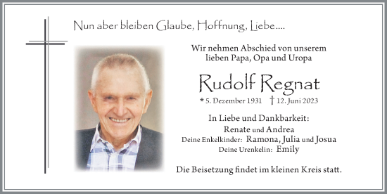 Traueranzeige von Rudolf Regnat von Allgäuer Zeitung, Füssen