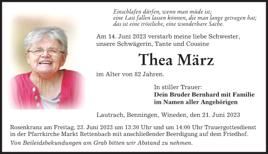 Traueranzeige von Thea März von Memminger Zeitung