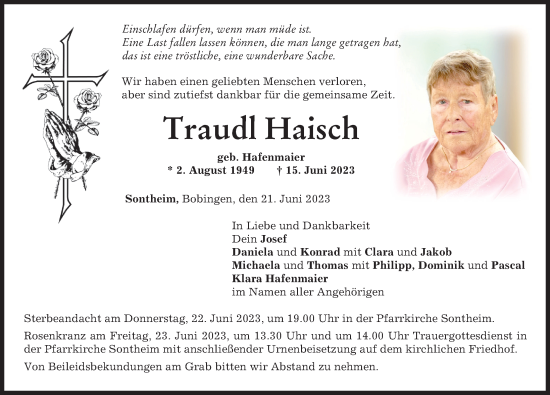 Traueranzeige von Traudl Haisch von Memminger Zeitung