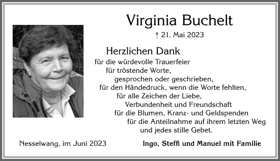 Traueranzeige von Virginia Buchelt von Allgäuer Zeitung, Füssen
