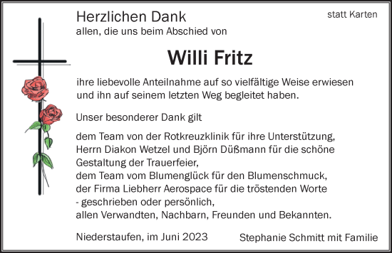 Traueranzeige von Willi Fritz von Der Westallgäuer
