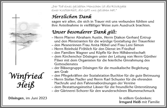 Traueranzeige von Winfried Heiß von Allgäuer Zeitung, Kaufbeuren/Buchloe