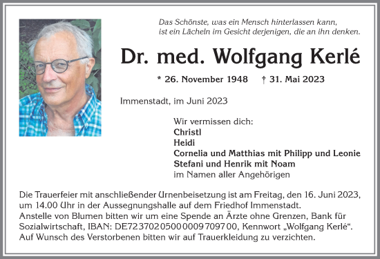 Traueranzeige von Wolfgang Kerle von Allgäuer Zeitung,Kempten