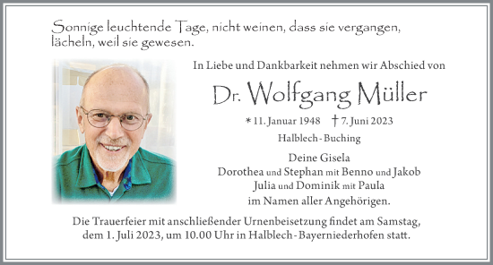 Traueranzeige von Wolfgang Müller von Allgäuer Zeitung, Füssen