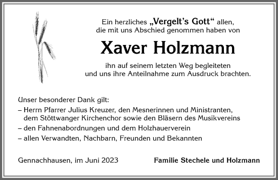 Traueranzeige von Xaver Holzmann von Allgäuer Zeitung, Kaufbeuren/Buchloe