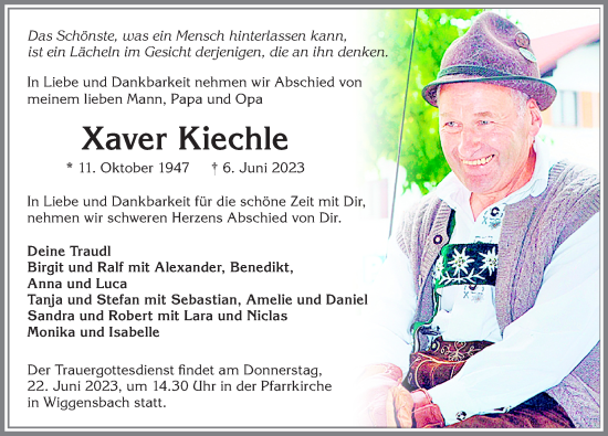 Traueranzeige von Xaver Kiechle von Allgäuer Zeitung,Kempten