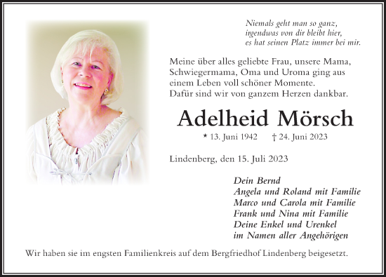 Traueranzeige von Adelheid Mörsch von Der Westallgäuer