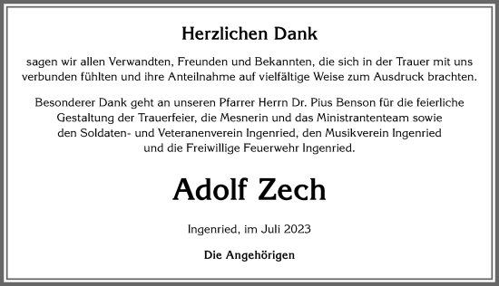 Traueranzeige von Adolf Zech von Allgäuer Zeitung, Kaufbeuren/Buchloe