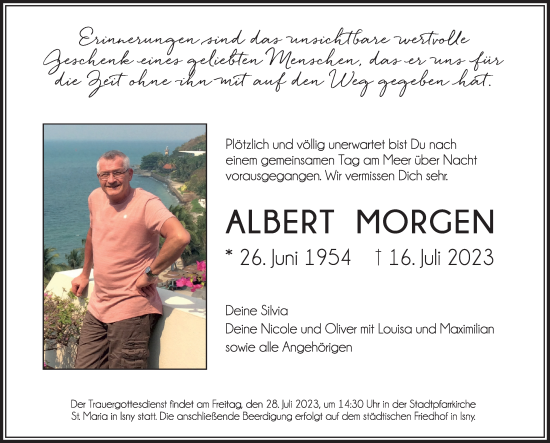 Traueranzeige von Albert Morgen von Der Westallgäuer
