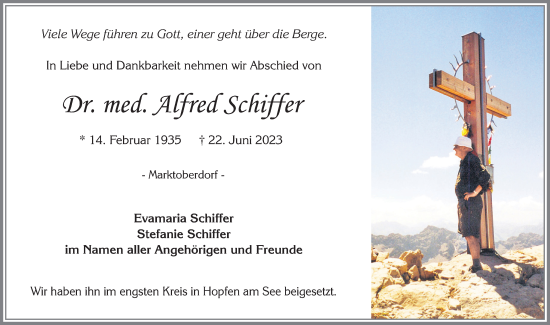 Traueranzeige von Alfred Schiffer von Allgäuer Zeitung, Marktoberdorf