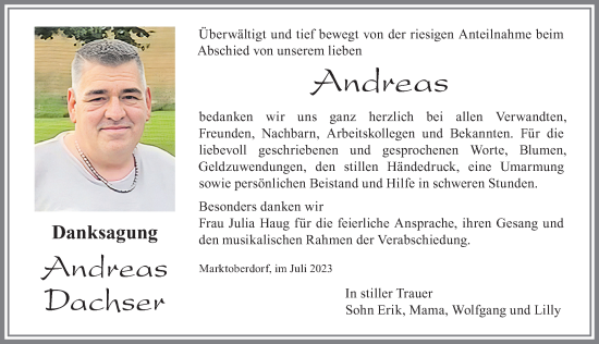 Traueranzeige von Andreas Dachser von Allgäuer Zeitung, Marktoberdorf