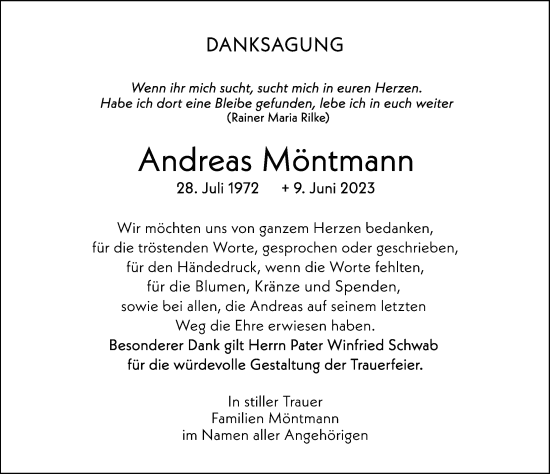 Traueranzeige von Andreas Möntmann von Memminger Zeitung