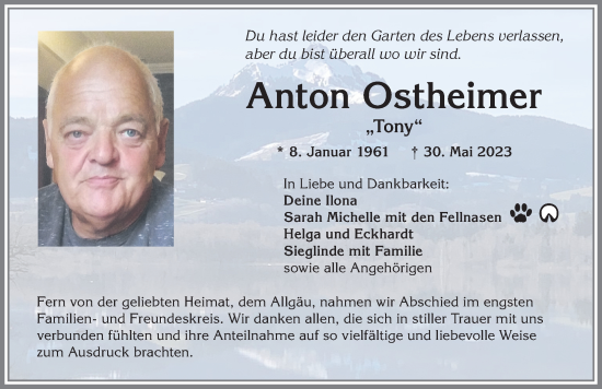 Traueranzeige von Anton Ostheimer von Allgäuer Zeitung,Kempten