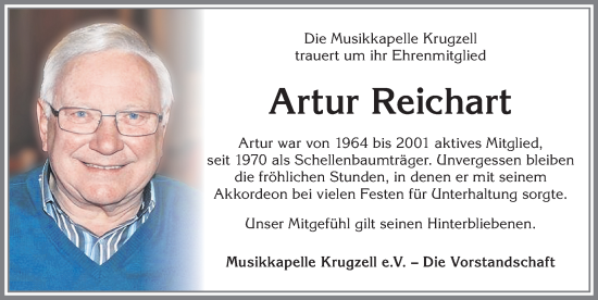 Traueranzeige von Artur Reichart von Allgäuer Zeitung,Kempten