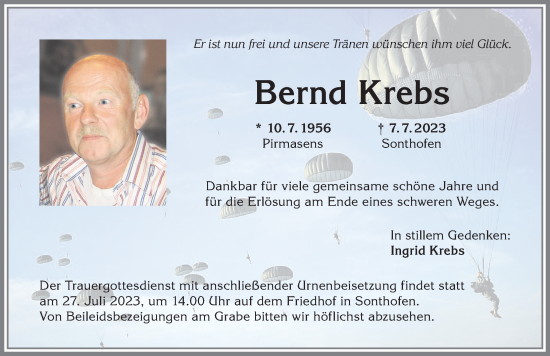 Traueranzeige von Bernd Krebs von Allgäuer Anzeigeblatt