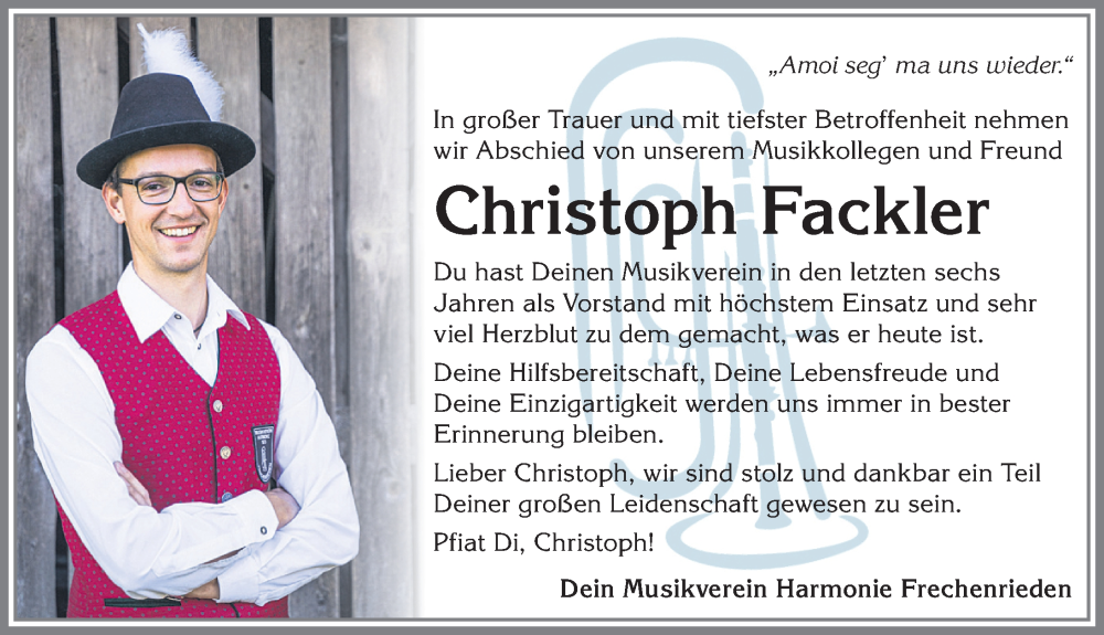  Traueranzeige für Christoph Fackler vom 13.07.2023 aus Memminger Zeitung