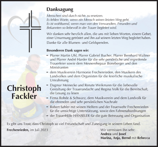Traueranzeige von Christoph Fackler von Memminger Zeitung
