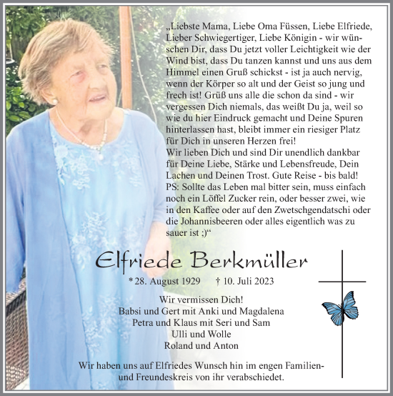 Traueranzeige von Elfriede Berkmüller von Allgäuer Zeitung, Füssen