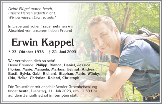 Traueranzeige von Erwin Kappel von Allgäuer Zeitung,Kempten