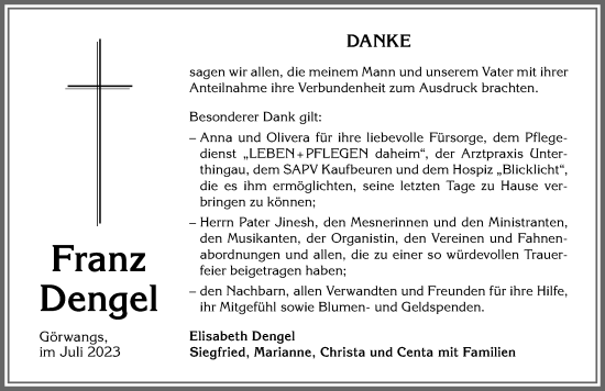Traueranzeige von Franz Dengel von Allgäuer Zeitung, Marktoberdorf