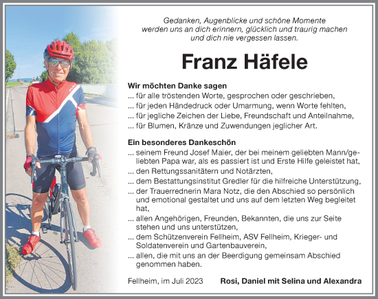 Traueranzeige von Franz Häfele von Memminger Zeitung