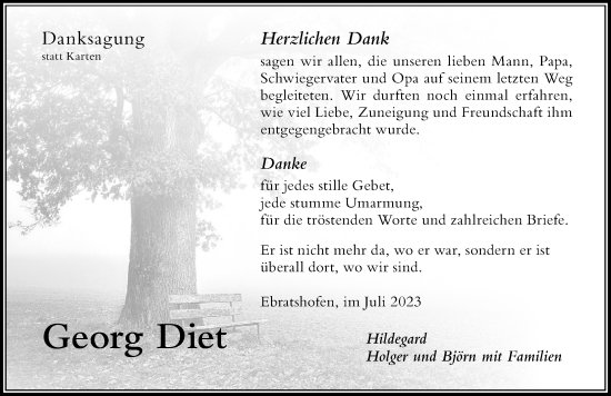 Traueranzeige von Georg Diet von Der Westallgäuer