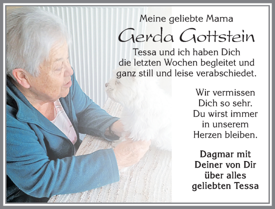 Traueranzeige von Gerda Gottstein von Allgäuer Zeitung, Marktoberdorf