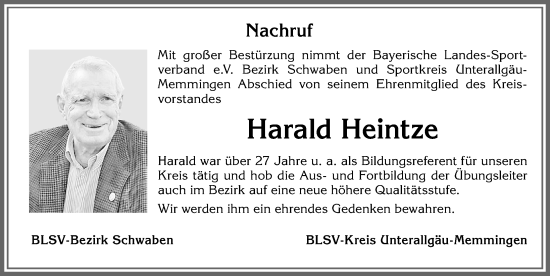 Traueranzeige von Harald Heintze von Memminger Zeitung