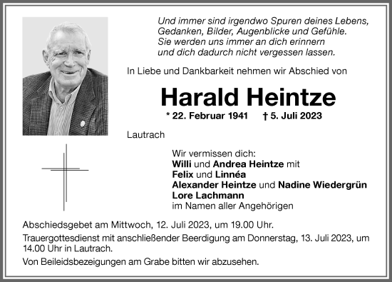 Traueranzeige von Harald Heintze von Memminger Zeitung