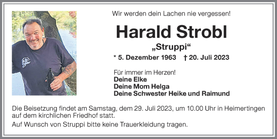 Traueranzeige von Harald Strobl von Memminger Zeitung