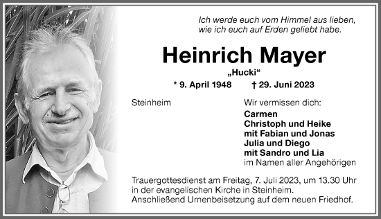 Traueranzeige von Heinrich Mayer von Memminger Zeitung