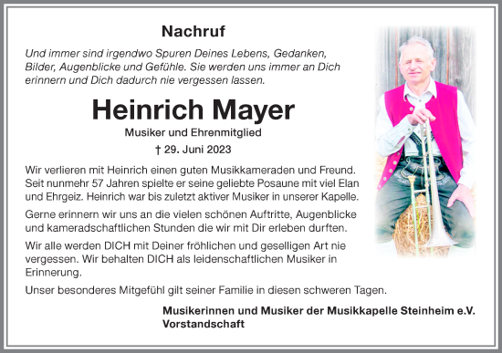 Traueranzeige von Heinrich Mayer von Memminger Zeitung