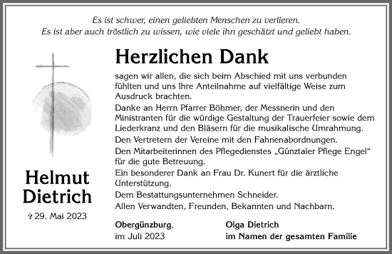Traueranzeige von Helmut Dietrich von Allgäuer Zeitung, Marktoberdorf