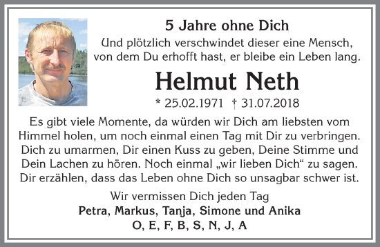 Traueranzeige von Helmut Neth von Allgäuer Zeitung, Gesamtausgabe