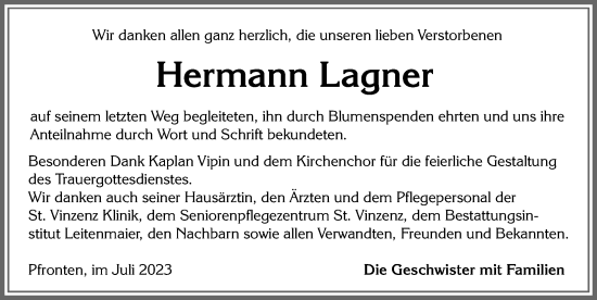 Traueranzeige von Hermann Lagner von Allgäuer Zeitung, Füssen