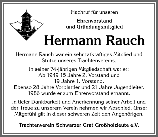 Traueranzeige von Hermann Rauch von Allgäuer Zeitung,Kempten