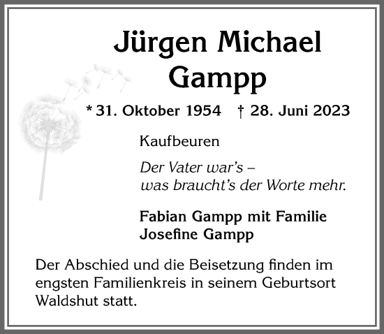 Traueranzeige von Jürgen Michael von Allgäuer Zeitung, Kaufbeuren/Buchloe
