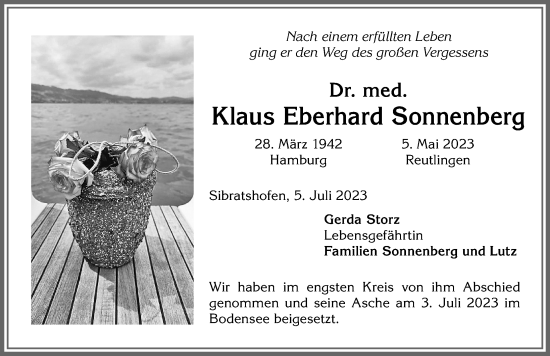 Traueranzeige von Klaus Eberhard Sonnenberg von Allgäuer Zeitung,Kempten