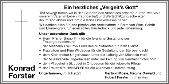 Traueranzeige von Konrad Foster von Memminger Zeitung