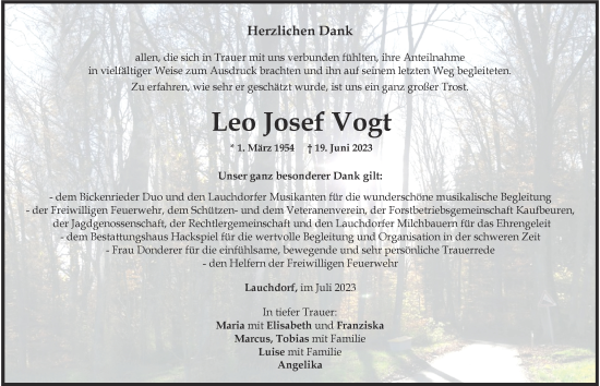Traueranzeige von Leo Josef Vogt von Allgäuer Zeitung, Kaufbeuren/Buchloe